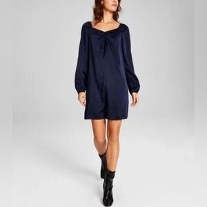 And Now This Navy Blue Silky Long Sleeve Mini Dress Cinched Women’s Size Large